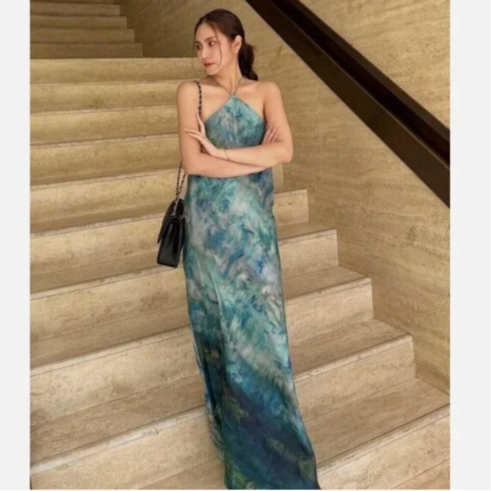 Zara halter backless satin effect dress